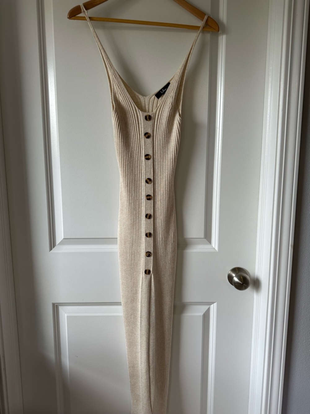 Lulu's Cream Ribbed Button-Front Maxi Dress